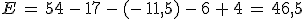 E\,=\,54\,-\,17\,-\,(-\,11,5)\,-\,6\,+\,4\,=\,46,5