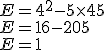 E=4^2-5\times   4+5\\E=16-20+5\\E=1