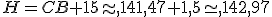 H=CB+15\approx,141,47+1,5\simeq,142,97