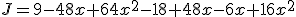 J=9-48x+64x^2-18+48x-6x+16x^2