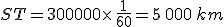 ST=300000\times \frac{1}{60}=5\,000\,km