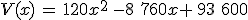 V(x)\,=\,120x^2\,-8\,\,760x+\,93\,\,600