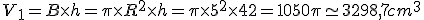 V_1=B\times   h=\pi\times   R^2 \times   h=\pi\times   5^2 \times   42=1050\pi\simeq 3298,7cm^3