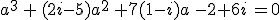 a^3\,+\,(2i-5)a^2\,+7(1-i)a\,-2+6i\,=0