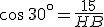 cos\,30^{\circ}=\frac{15}{HB}