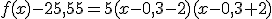 f(x)-25,55=5(x-0,3-2)(x-0,3+2)