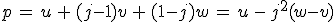 p\,=\,u\,+\,(j-1)v\,+\,(1-j)w\,=\,u\,-\,j^2(w-v)