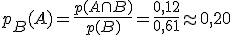 p_B(A) = \frac{p(A \cap B) }{p(B)} =\frac{ 0,12 }{0,61} \approx 0,20