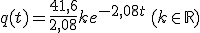 q(t) =\frac{41,6}{2,08} +ke^{-2,08t} \,(k\in\mathbb{R})