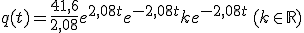 q(t) =\frac{41,6}{2,08}e^{2,08t}e^{-2,08t} +ke^{-2,08t} \,(k\in\mathbb{R})