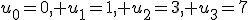 u_0=0, u_1=1, u_2=3, u_3=7
