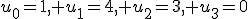 u_0=1, u_1=4, u_2=3, u_3=0