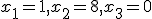 x_1 = 1, x_2 = 8, x_3 = 0