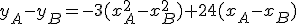 y_A-y_B=-3(x_A^2-x_B^2)+24(x_A-x_B)