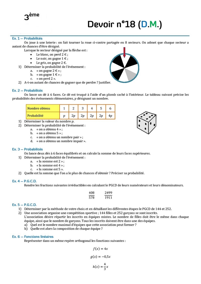 Dm De Maths 3ème Correction 2021 Contrôles de maths en 3ème et DS en troisième en PDF.