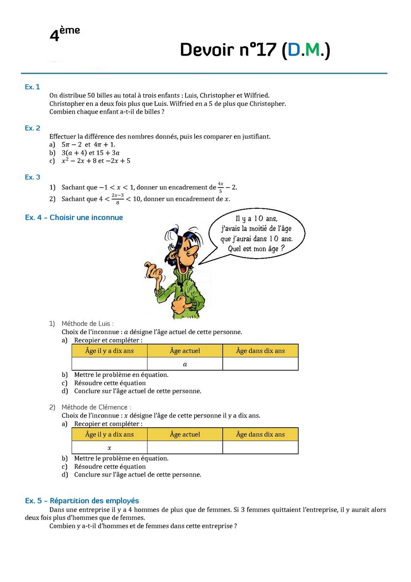 Résoudre un problème avec une équation: leçon et exercices 4ème