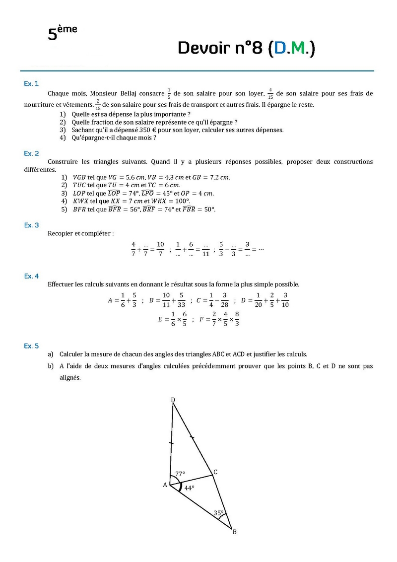 Dm De Maths 5ème Correction 2021 Contrôle de maths en 5ème et DS corrigés en cinquième.