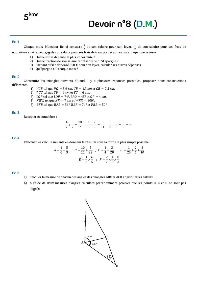 Travail Math 5 me Fiche De R vision 5 me IJUJ Travail Math 5 me Fiche De R vision 5 me IJUJ