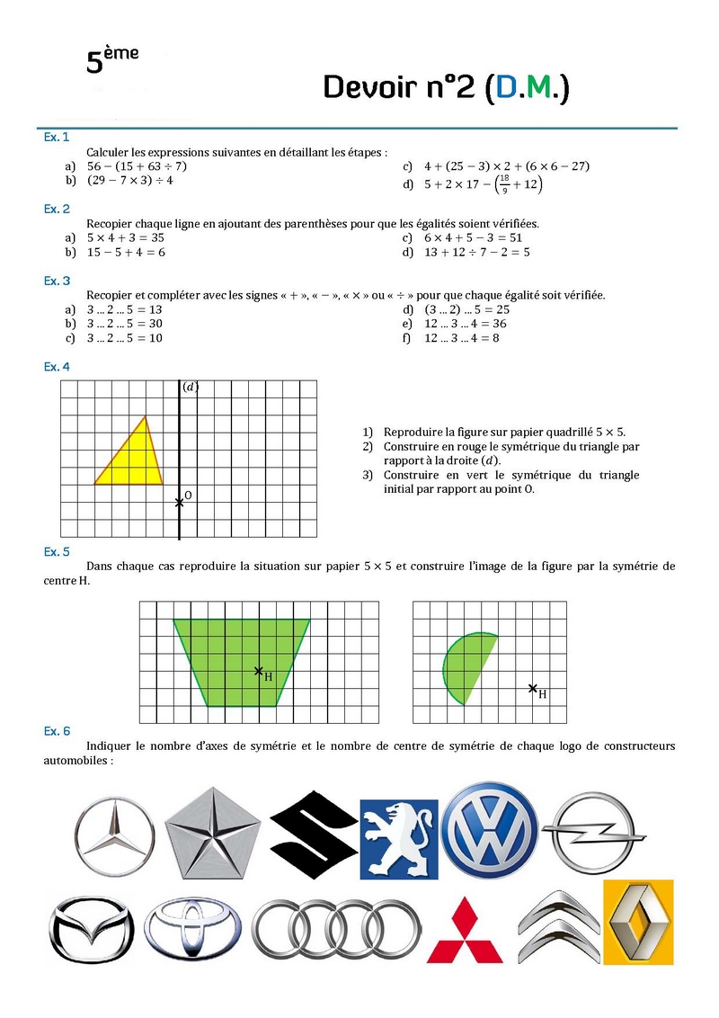 Contr le De Maths En 5 me Et DS Corrig s En Cinqui me 