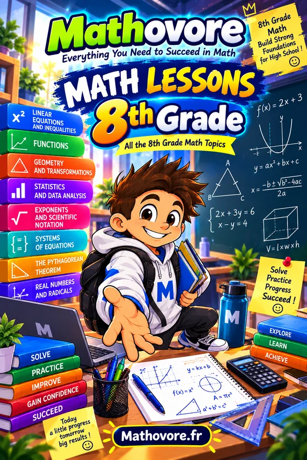 Cover of the Mathovore book “Grade 8 Math Lessons”, printable PDF