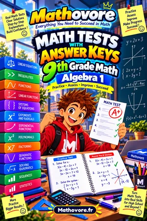 Algebra 1 Math Tests with Answer Keys – Mathovore PDF book cover