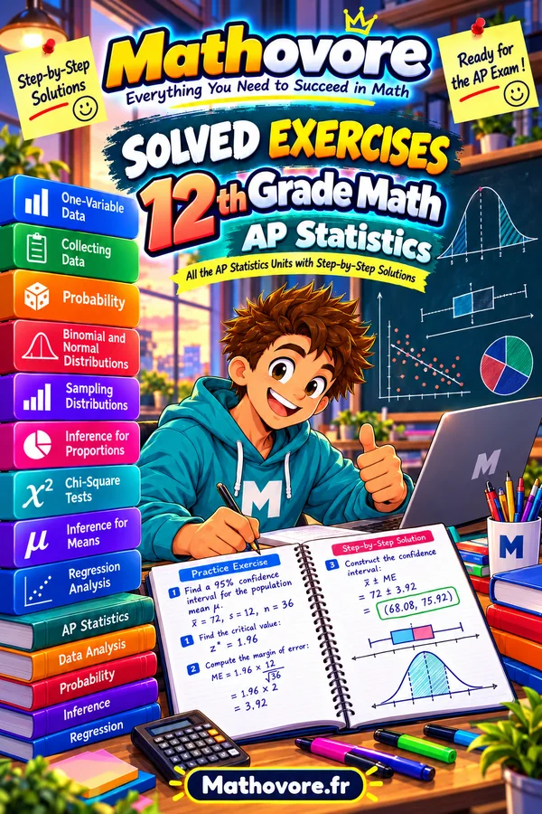Cover of the Mathovore book “AP Statistics Math Worksheets with Answer Keys”, printable PDF
