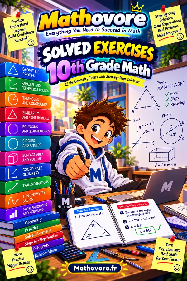 Cover of the Mathovore book “Geometry Math Worksheets with Answer Keys”, printable PDF