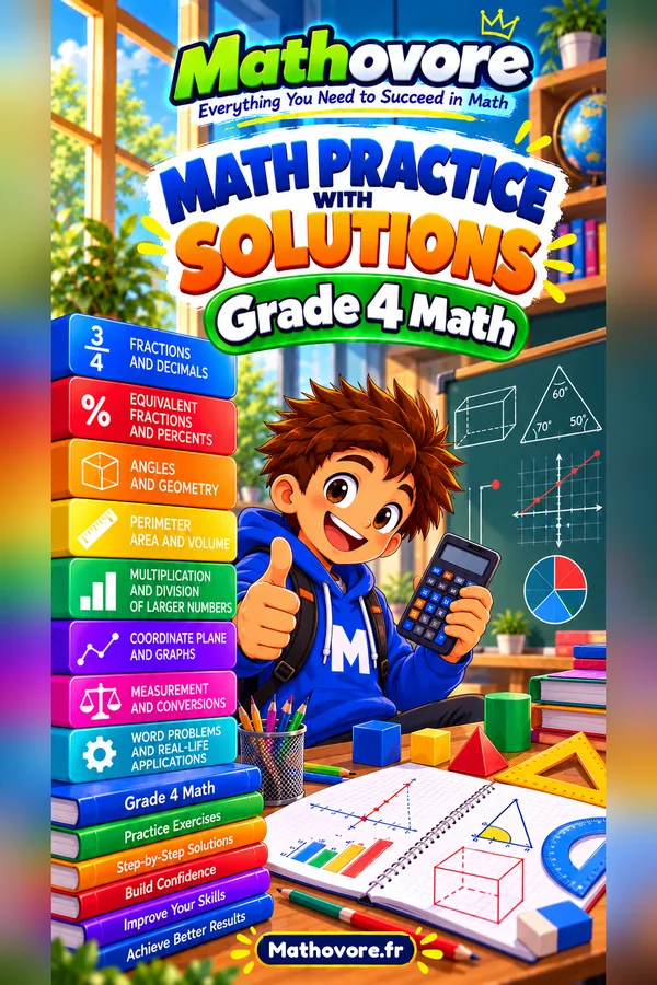 Cover of the Mathovore book “Grade 4 Math Worksheets with Answer Keys”, printable PDF
