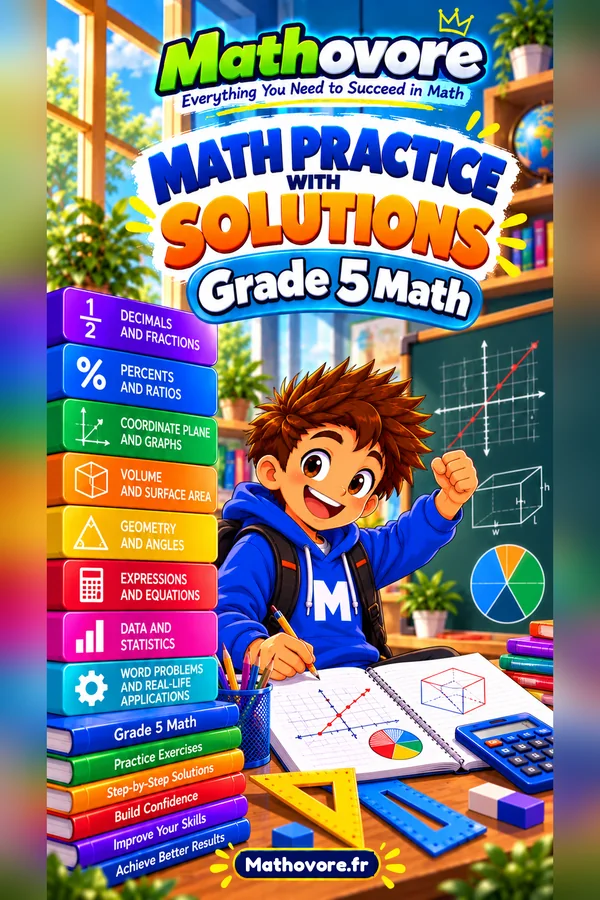 Cover of the Mathovore book “Grade 5 Math Worksheets with Answer Keys”, printable PDF