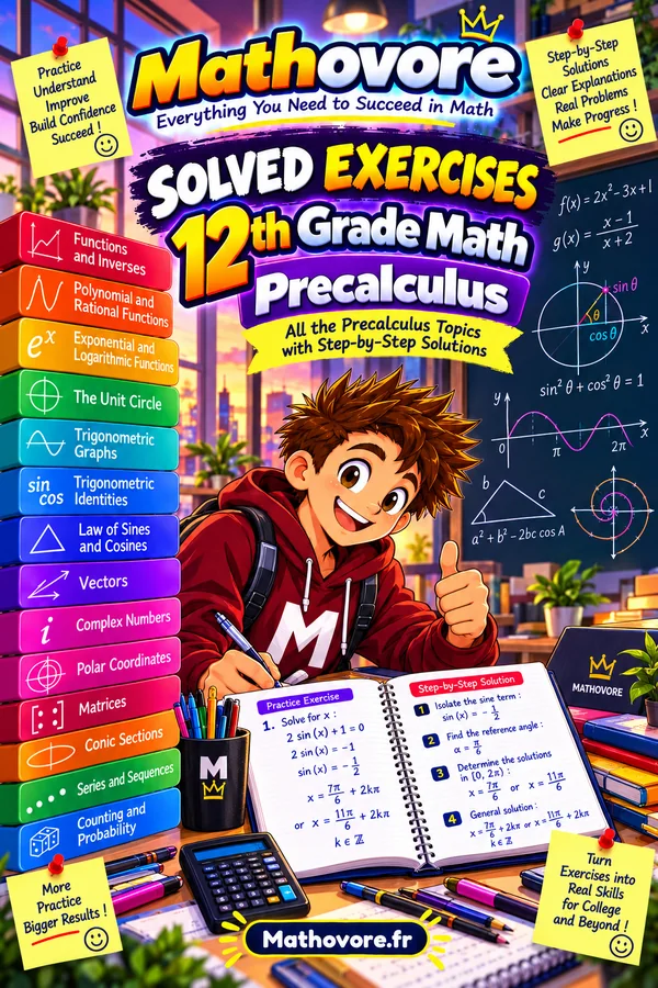 Cover of the Mathovore book “Precalculus Math Worksheets with Answer Keys”, printable PDF