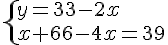  \{ y=33-2x\\x+66-4x=39 .