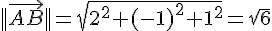 ||\vec{AB}||=\sqrt{2^2+(-1)^2+1^2}=\sqrt{6}