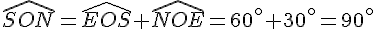\widehat{SON}=\widehat{EOS}+\widehat{NOE}=60^{\circ}+30^{\circ}=90^{\circ}