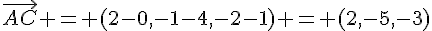 \vec{AC} = (2-0,-1-4,-2-1) = (2,-5,-3)