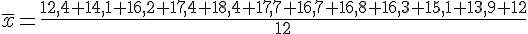 \overline{x}=\frac{12,4+14,1+16,2+17,4+18,4+17,7+16,7+16,8+16,3+15,1+13,9+12}{12}