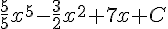 \frac{5}{5}x^5-\frac{3}{2}x^2+7x+C