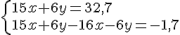 \{ 15x+6y=32,7 \\15x+6y-16x-6y=-1,7 .