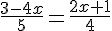 \frac{3-4x}{5}=\frac{2x+1}{4}