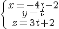 \{\begin{matrix} x=-4t-2 \\ y=t\\z=3t+2 \end{matrix}.