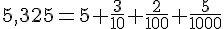5,325=5+\frac{3}{10}+\frac{2}{100}+\frac{5}{1000}