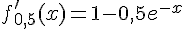 f'_{0,5}(x)=1-0,5e^{-x}