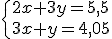 \{{2x+3y=5,5\atop 3x+y=4,05}