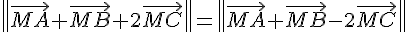 \| \vec{MA}+\vec{MB}+2\vec{MC} \|= \| \vec{MA}+\vec{MB}-2\vec{MC} \|