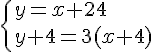 \{ y=x+24\\y+4=3(x+4) .