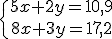 \{{5x+2y=10,9\atop 8x+3y=17,2} 