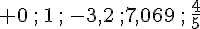  0\,;\,1\,;\,-3,2\,;7,069\,;\,\frac{4}{5}
