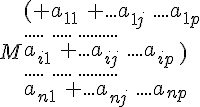 M ( a_{11}\,\, ...a_{1j}\,\,....a_{1p}\\.....\,\,.....\,..........\\a_{i1}\,\, ...a_{ij}\,\,....a_{ip}\\.....\,\,.....\,..........\\a_{n1}\,\, ...a_{nj}\,\,....a_{np} )