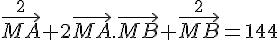 \vec{MA}^2+2\vec{MA}.\vec{MB}+\vec{MB}^2 = 144