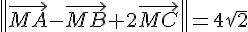 \| \vec{MA}-\vec{MB}+2\vec{MC} \|=4\sqrt{2}