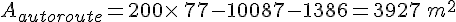 A_{autoroute}=200\times  \,77-10087-1386=3927\,m^2